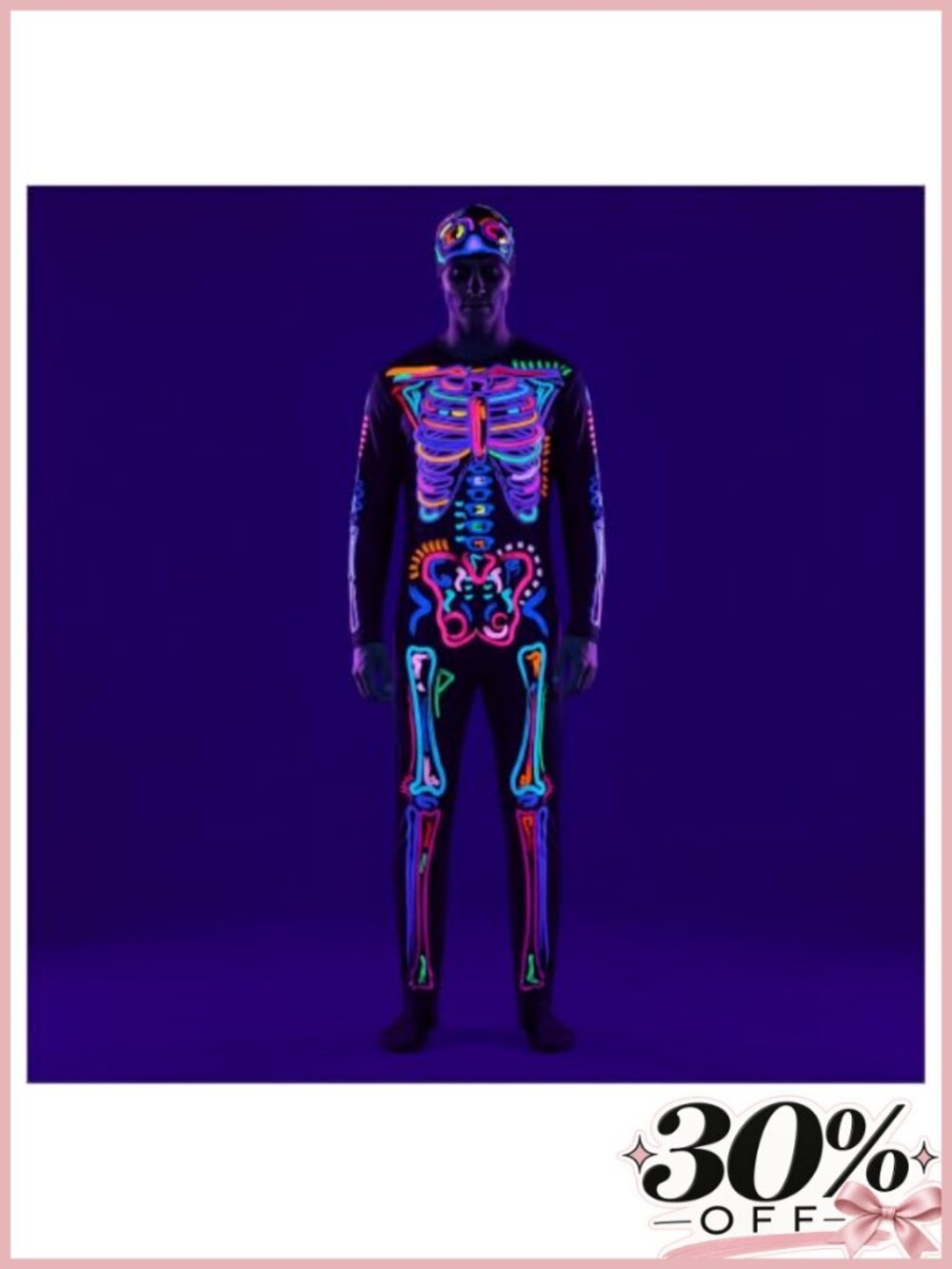 Mens Skeleton Halloween Costume Long Sleeve Suit with Hat Cosplay
